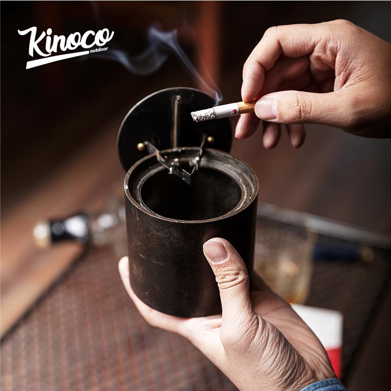 kinoco 复古创意茶几摆件客厅办公室家用车载防风有盖铁艺烟灰缸
