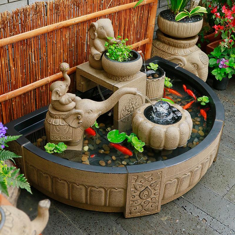 户外庭院大型鱼池流水摆件花园喷泉造景布置景观水系室外鱼缸装饰