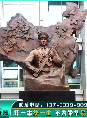 户外大型军人铸铜雕塑像园林景观人物雕塑定制广场玻璃钢红色摆件