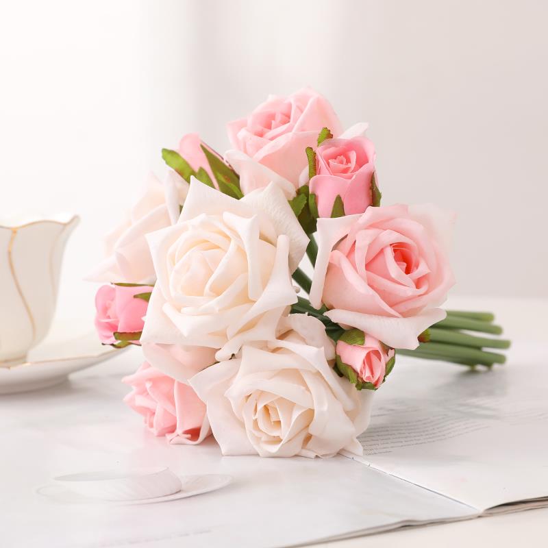 泰环 湿感仿真花10支扎玫瑰花把束假花客厅茶几梳妆台摆件装饰品