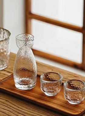 高档小众清酒壶家用套装锤纹玻璃日式青梅酒杯白酒冰镇容器小容量