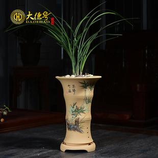 宜兴紫砂兰花盆兰草家用透气性陶瓷大春剑剑兰钹兰带托盘专用花盆