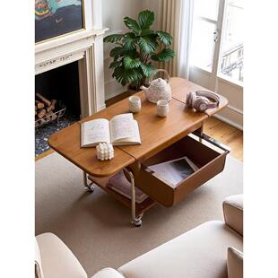 2025新款茶几客厅家用可移动小户型中古风折叠高脚实木小型饭桌