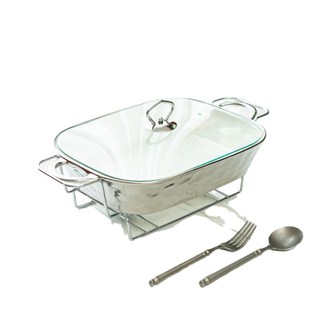 casserole银色石头纹烤盘长方形陶瓷烤盘bake ware金色架子汤锅