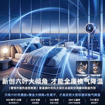 2025新款电风扇家用静音落地扇小型制冷空调强力大风力空气循环扇