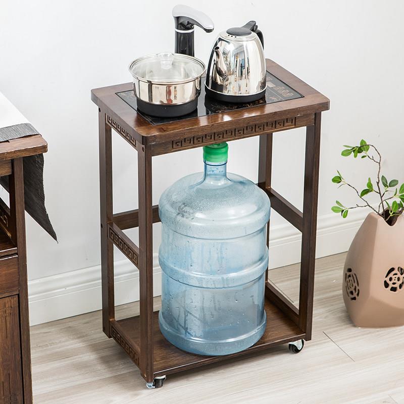 可移动茶水架小茶柜置物架实木泡茶桌边柜茶台烧水壶架装水桶架子