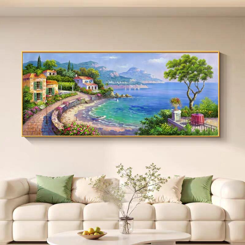 海滨小镇客厅沙发背景墙装饰画地中海风格墙壁画海边别墅风光挂画