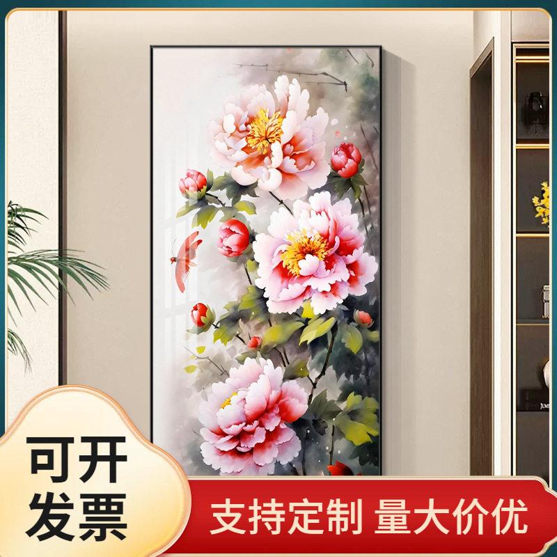 花开富贵牡丹花玄关装饰画姹紫嫣红走廊过道大气花卉客厅入户壁画