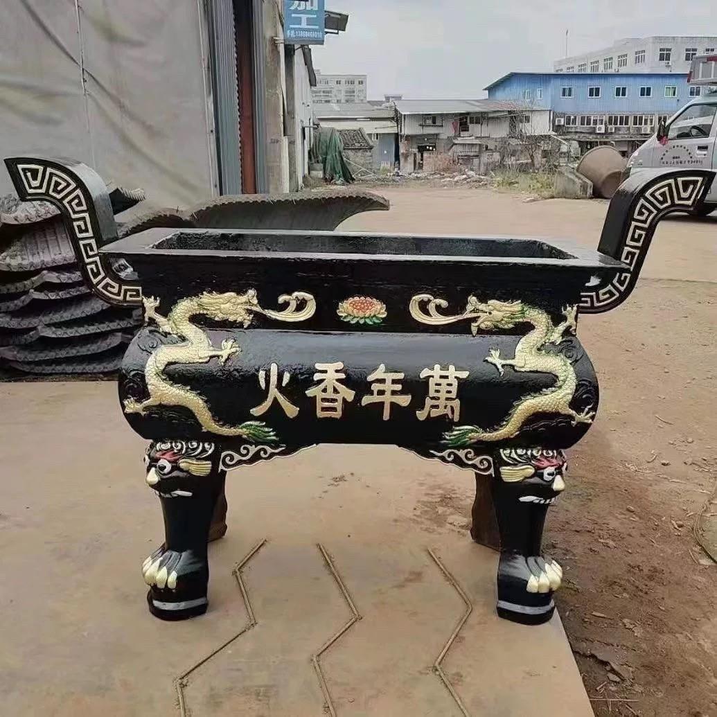 厂家直销铸铁香炉鼎寺庙佛堂祠堂带盖子香炉大型龙柱长方香炉铜香