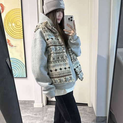 费尔岛双面穿羊羔绒马甲女冬季加厚保暖背心美式立领情侣棉服外套