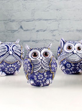 不看不听不说猫头鹰摆件树脂工艺品创意家居装饰欧式客厅玄关隔板