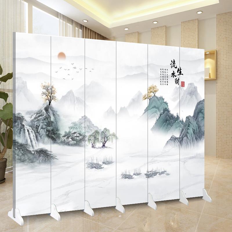 屏风客厅隔断帘双面落地折叠移动入户家用玄关办公室山水2024新款