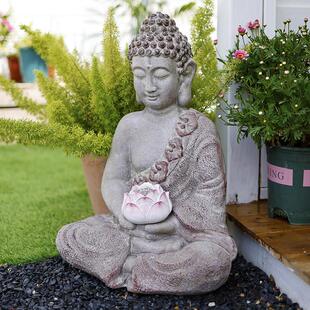 户外覆古莲花佛像花园茶室禅意庭院布置夜光装饰阳台园艺造景摆件