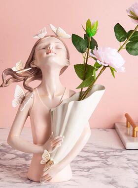 网红蝴蝶女孩花插托盘摆件家用客厅茶几盘玄关钥匙收纳轻奢风高档