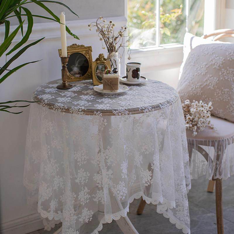 白色蕾丝桌布布艺法式复古高级感绣花花边桌布民宿盖巾布圆桌台布,居家布艺,桌布,淘宝优惠券,粉丝福利购,淘宝优惠卷