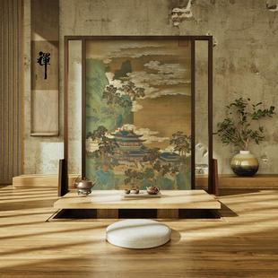 可移动屏风隔断客餐厅玄关茶室酒店办公室酒店座屏国画山水 新中式