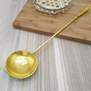 不锈钢炒菜勺 山西老式 黄铜长柄炒勺纯手工打造 蛋饺勺 饭店