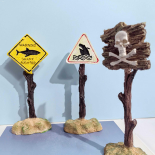 水族箱卡通小摆件鱼缸造景标示牌告示标指示牌鲨鱼警示牌黄牌红牌