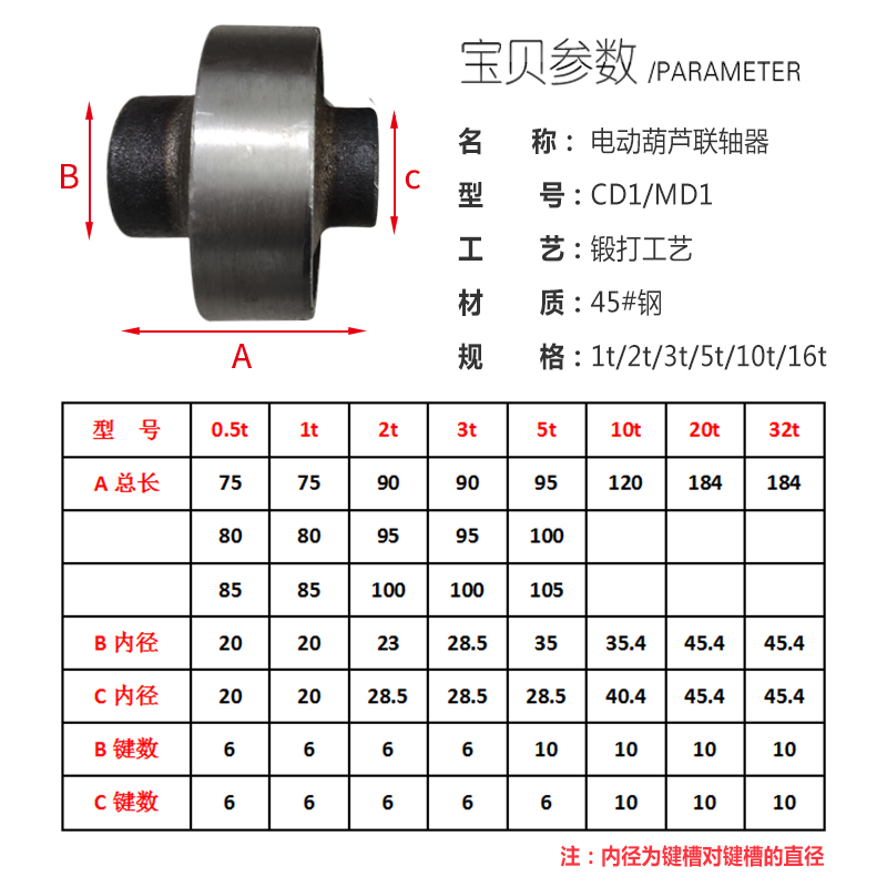 CD1型电动葫芦配件1t2t3t5t10t钢性联轴器减速机电机连接传动装置