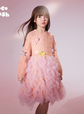 pocoblush【闪着光的蝴蝶结】网纱毛衣裙2026秋冬新款礼服公主风