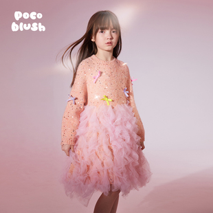 网纱毛衣裙2025秋冬新款 蝴蝶结 礼服公主风 闪着光 pocoblush