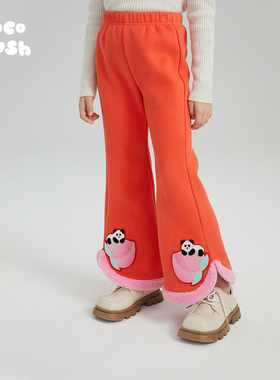 pocoblush原创桃意喇叭长裤女童冬款红色拜年服立体绣花加绒裤子