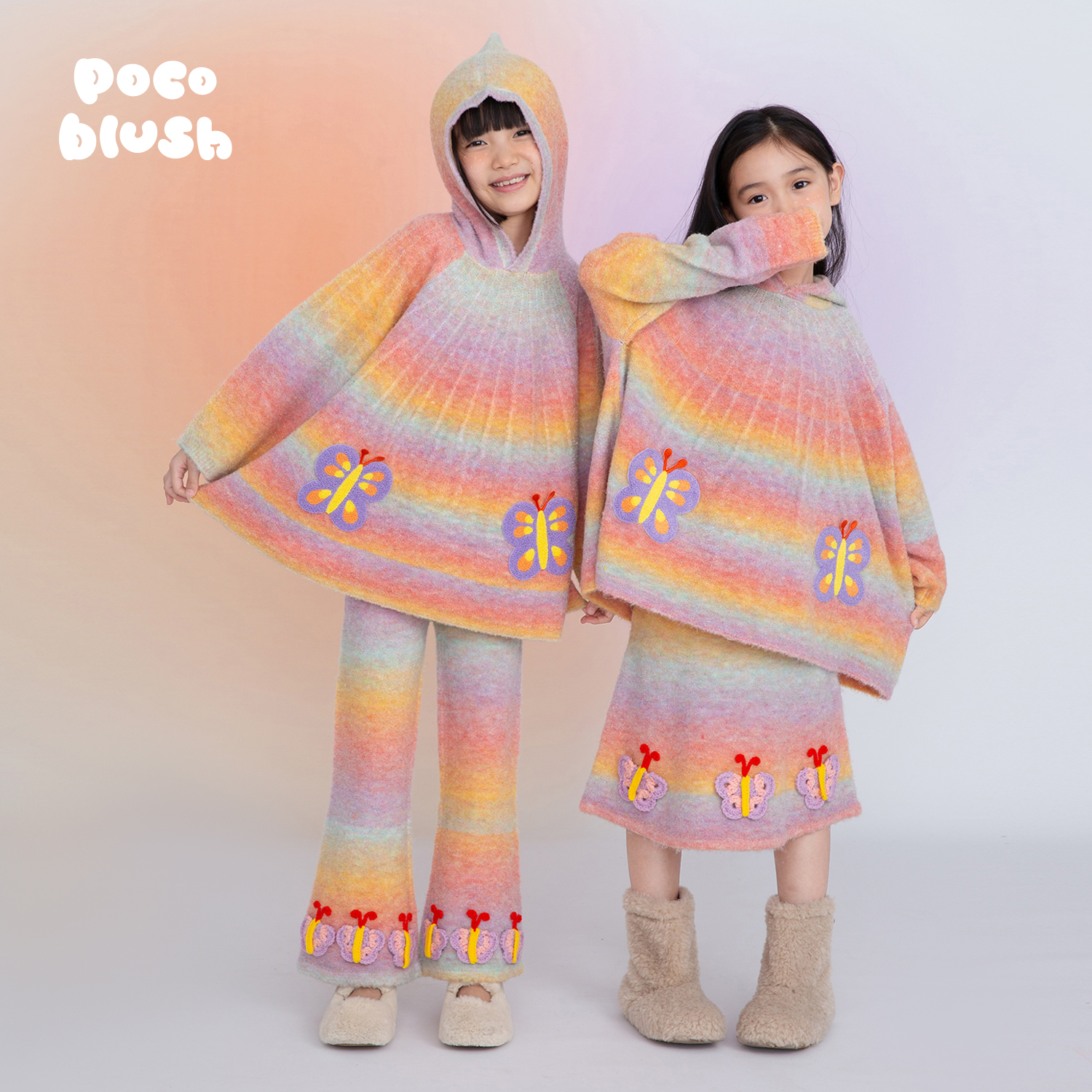 pocoblush蝶飞彩影段染毛衣套装