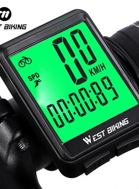 山地公路自行车白色绿色背光英文骑行码表防水夜光测速器迈速表