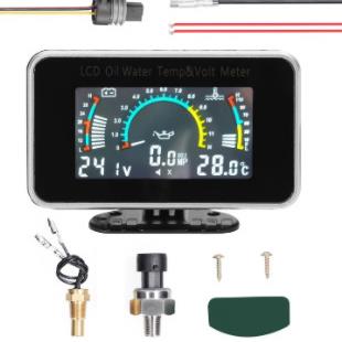 液晶三合一连体表液晶水温+电压+油压表汽车货车工程车农用车改表