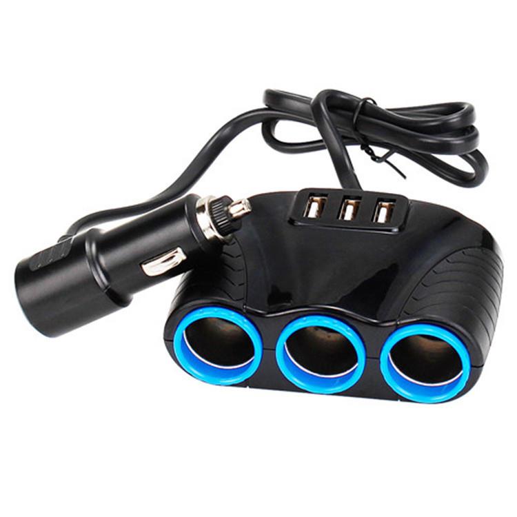 车载一拖三点烟器带3USB 转换一分三电源分配器车载充电器