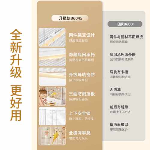 新款直营 新款全景玻璃高透明鸟笼子别墅家用大号豪华鹦鹉笼B6045