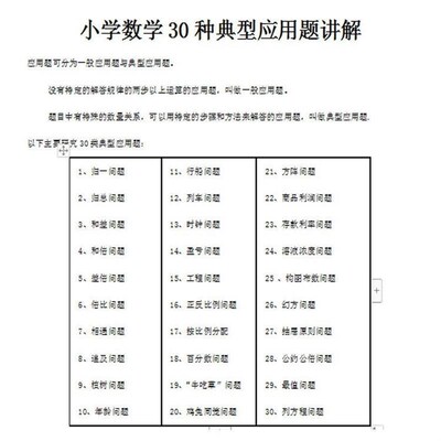 小学数学30种典型应用题分类讲解附带例题和解题过程提分练习本