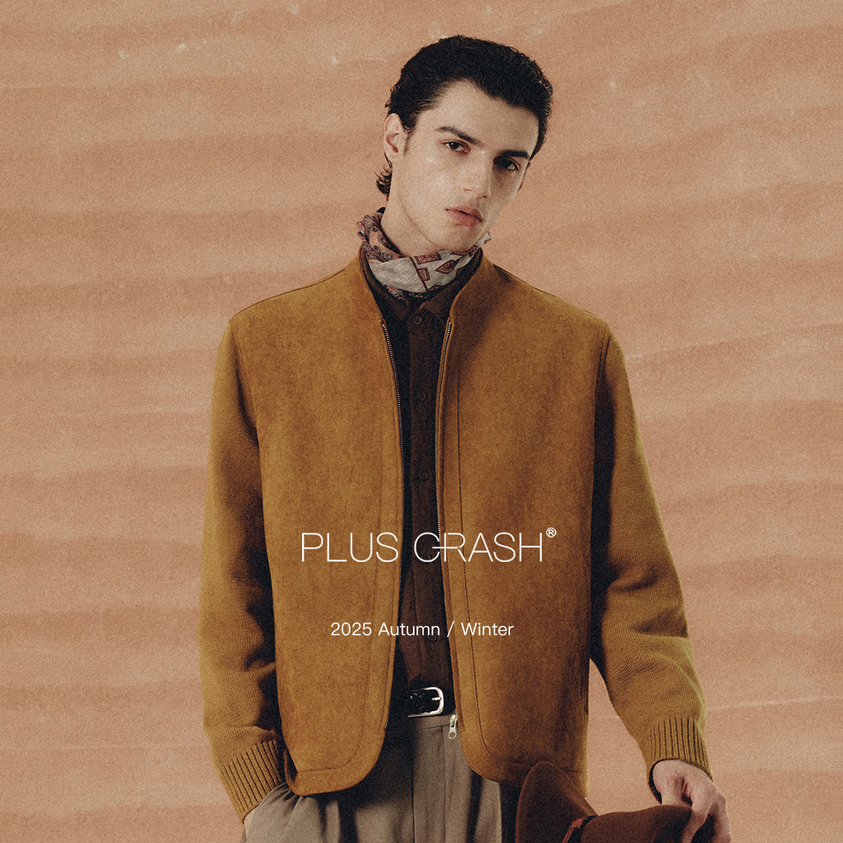 PLUS CRASH2025冬季短款修身时尚百搭老钱风针织拼接立领夹克外套