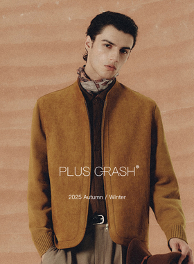 PLUS CRASH2025冬季短款修身时尚百搭老钱风针织拼接立领夹克外套