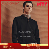 PLUS CRASH纹理感全棉老钱风POLO领毛衣百搭休闲慵懒风翻领针织衫