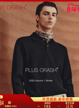 PLUS CRASH纹理感全棉老钱风POLO领毛衣百搭休闲慵懒风翻领针织衫