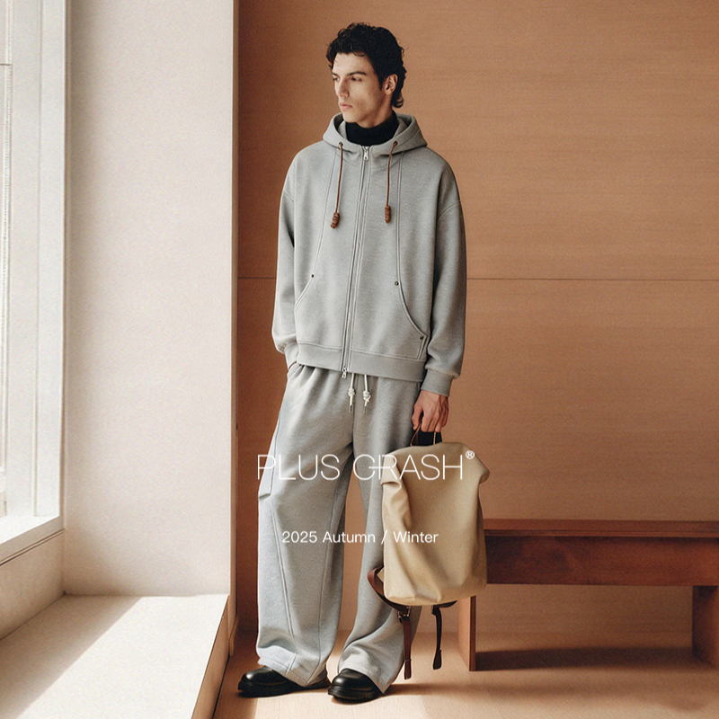 PLUS CRASH冬季加厚绒保暖卫衣卫裤男女同款多结构抽褶设计感套装,男装,休闲运动套装,淘宝优惠券,粉丝福利购,淘宝优惠卷