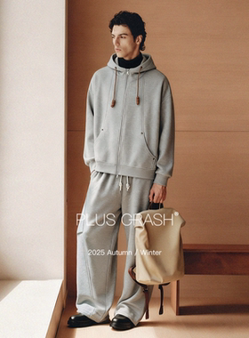 PLUS CRASH冬季加厚绒保暖卫衣卫裤男女同款多结构抽褶设计感套装