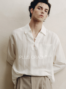 PLUS CRASH海鸥领亚麻衬衫男士长袖百搭高智老钱风松弛感男装
