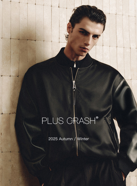 PLUS CRASH2025冬季老钱风拼接Pu飞行服棒球羽绒服保暖夹克外套