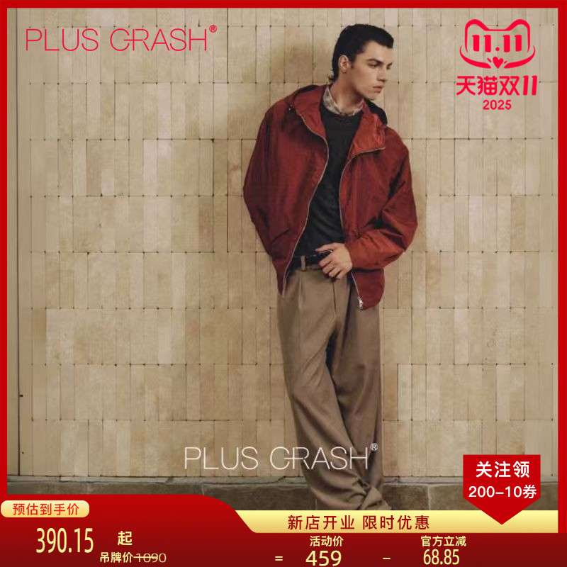 PLUS CRASH秋季新款高智老钱风极简香蕉袖连帽风衣夹克男女同款