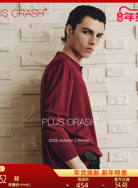 PLUS CRASH25FW冬季新款100%极细美丽诺羊毛海鸥领无缝针织羊毛衫