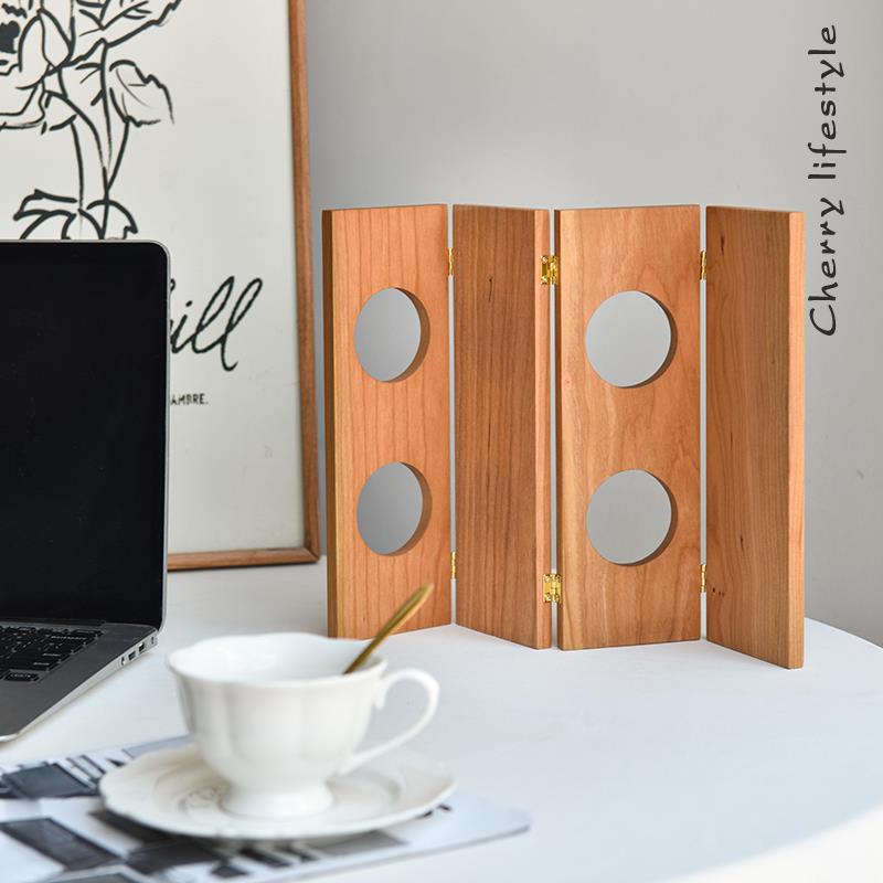 桌面实木小屏风摆件可折叠移动樱桃木摆台小众艺术新中式家居装饰