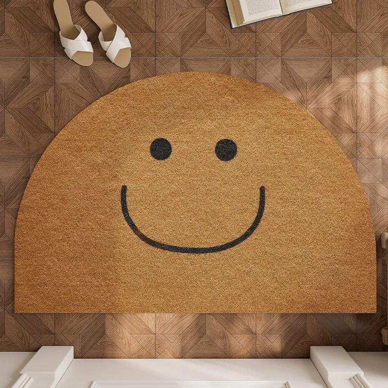 半圆形笑脸表情入户门丝圈地垫玄关除尘门垫家用可裁剪防滑门垫厚