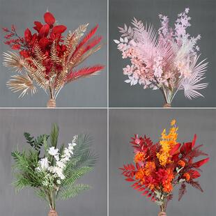 新款彷真香槟色婚庆路引插花红色婚礼堂雾霾蓝森系秋色地排绢花艺