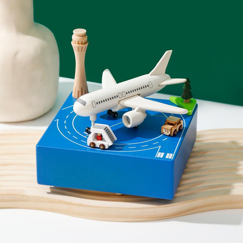 天空之城创意摆件木质飞机航空音乐盒八音盒送男孩生日耶诞节礼物