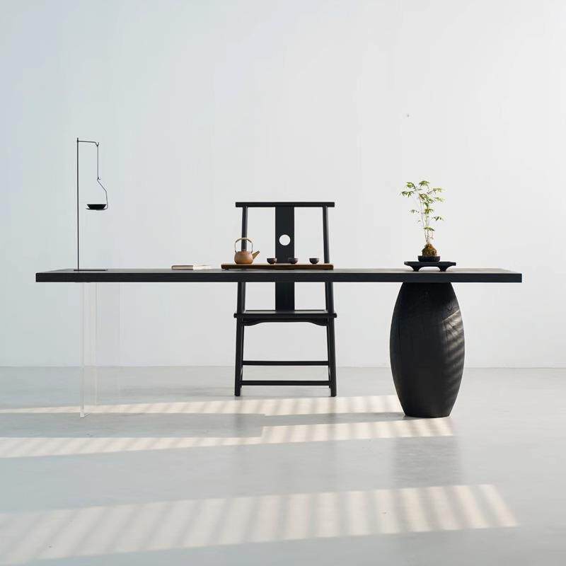 日式侘寂风黑色白蜡木茶桌书桌实木桌子家用茶台禅意新中式大板桌