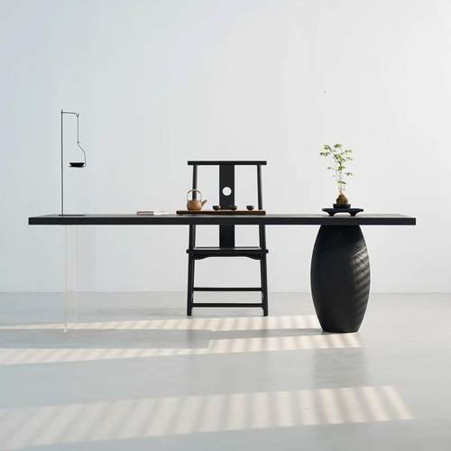 日式侘寂风黑色白蜡木茶桌书桌实木桌子家用茶台禅意新中式大板桌