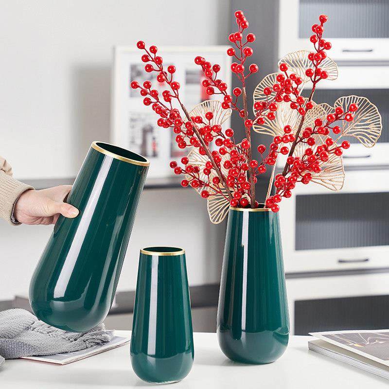 网红玻璃花瓶绿色烤瓷工艺摆饰大客厅插花红果餐桌面花电视柜摆件,家居饰品,花瓶,淘宝优惠券,粉丝福利购,淘宝优惠卷
