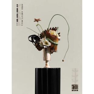 墨色林莽 中古风大理石花器仿真花 售楼处酒店卧室床头柜桌面摆件